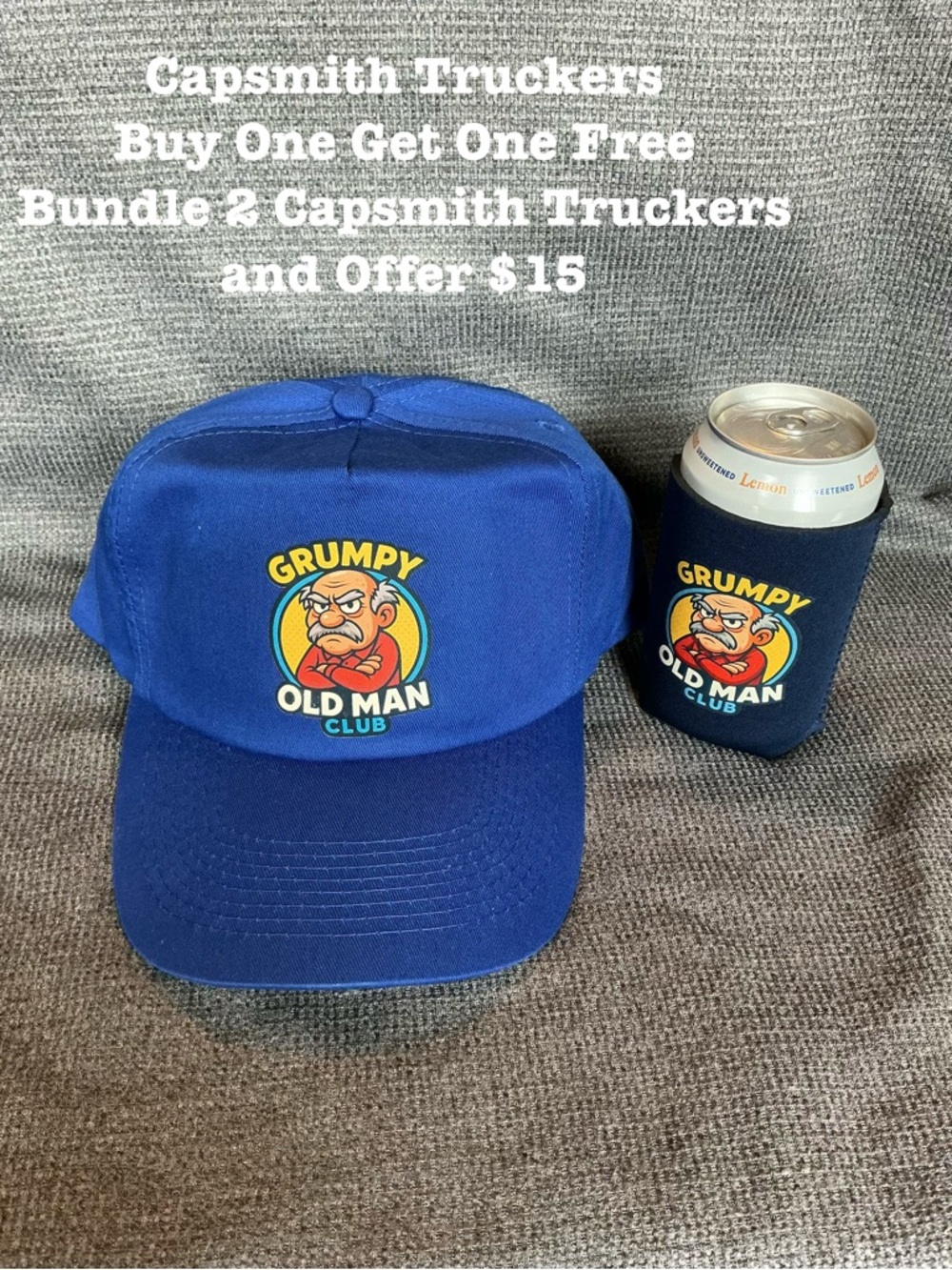 Grumpy Old Man Club Hat & koozie– Custom Graphic – Funny Dad & Grandpa Gift